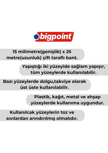 | Çift Taraflı Hotmelt Bant, 15 mm x 25 M, Tüm Yüzeyler Için Ideal