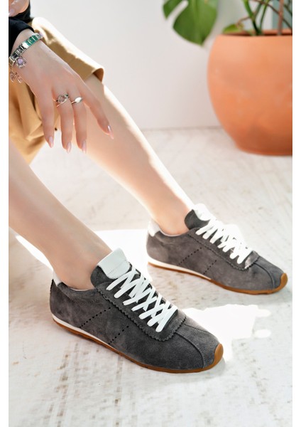 Lizbon Model Hakiki Deri Gri Süet Bağcıklı Günlük Kadın Sneakers modelleri