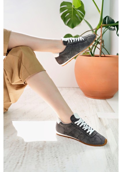 Lizbon Model Hakiki Deri Gri Süet Bağcıklı Günlük Kadın Sneakers indirimleri