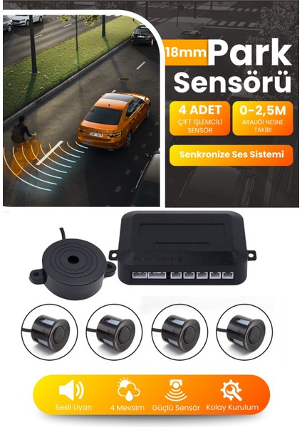 18 mm Siyah Araç Park Sensörü Ses Ikazlı Sensör Göz