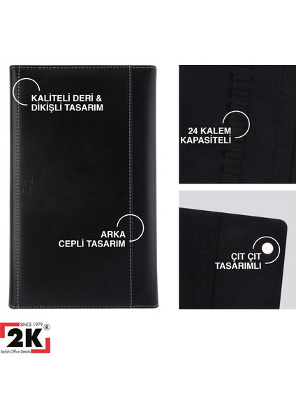 S.deri Kalemlik Boya Kalemi/dolma Kalem/roller Kalem/koleksiyon Kalem Çantası, 24'lü,mıknatıs Kapaklı,siyah