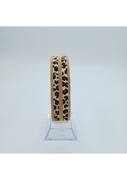 Gold Şerit ve Leopar Işlemeli Miyuki Bileklik
