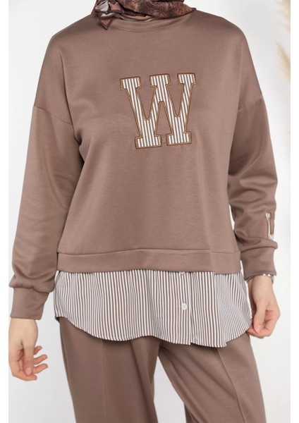 Kadın Tesettür Gömlek Garnili Nakışlı Sweat Pantolon Ikili Takım modelleri