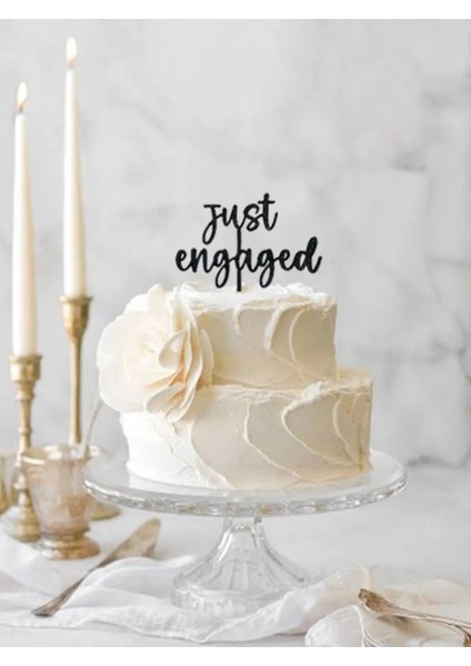 Siyah Just Engaged Tekli Büyük Söz Nişan Pasta Kürdanı, Kek ve Tatlı Süsleri