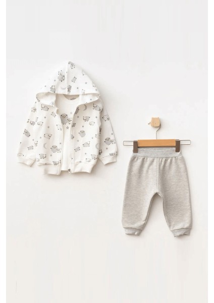Kız Bebek Kuzu Desenli Sweatshirt Pantolon T-Shirt 3 'lü Alt Üst Bebek Takımı 3 Ay - 18 Ay