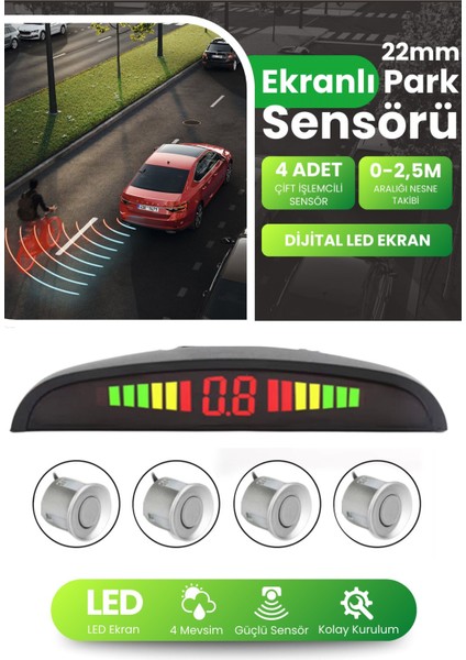 22 mm Dijital Ekranlı Gri Araç Park Sensörü Ses Ikazlı Sensör Göz