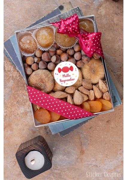 Kırmızı Şekerli İyi Bayramlar Etiketi Ramazan Bayramı Kurban Bayramı Sticker Suya Dayanıklı indirimleri