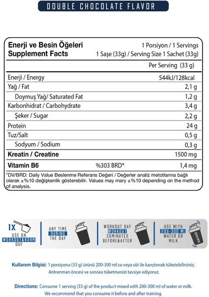 Whey Protein 33 gr 1 Saşe Double Chocolate fiyatları