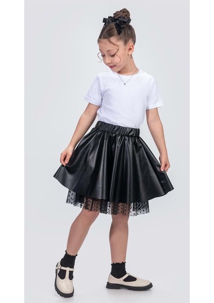 Deri Kız Çocuk Etek M00725 Siyah