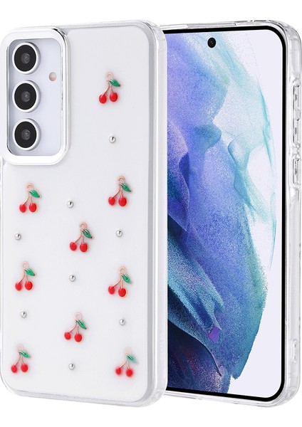 Galaxy A55 Kılıf Airbag Tasarımlı Simli Şeffaf Kutup Kapak - Kiraz