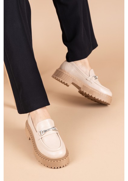 Peris Kadın Tokalı Bej Loafer Ayakkabı PC-52431 modelleri