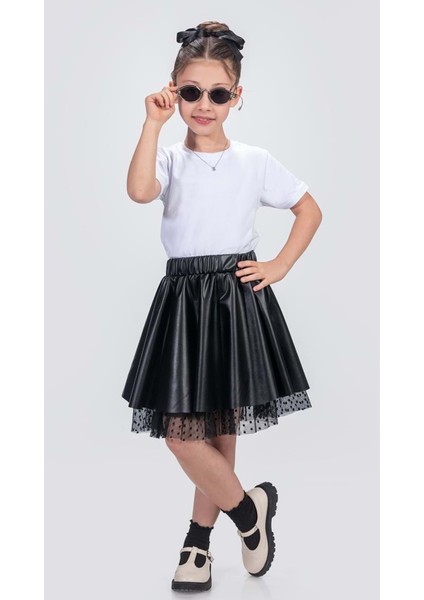 Deri Kız Çocuk Etek M00725 Siyah