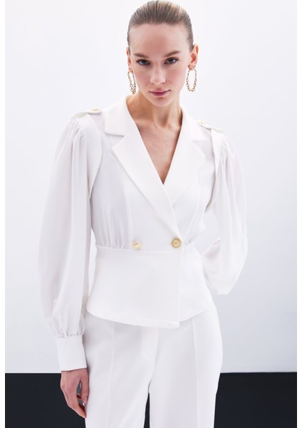 Kruvaze Kısa Ceket - Ekru