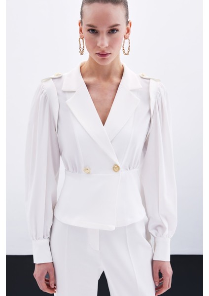 Kruvaze Kısa Ceket - Ekru fiyatları