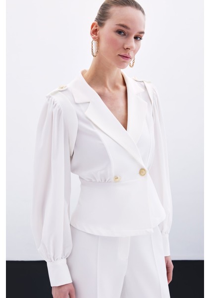 Kruvaze Kısa Ceket - Ekru modelleri