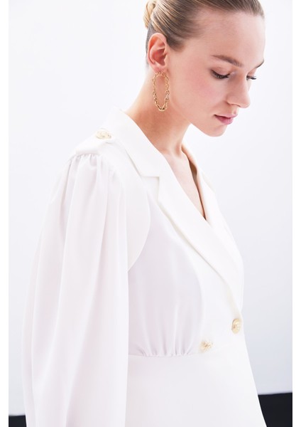 Kruvaze Kısa Ceket - Ekru fırsatları