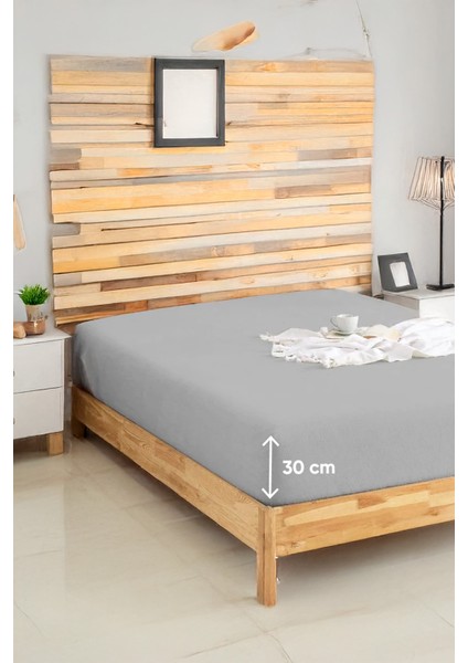 Penye Lastikli Çarşaf Pamuklu Jersey Tek Kişilik 100 x 200 cm Gri
