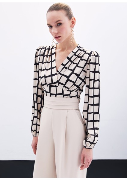 Desenli Crop Bluz - Bej fırsatları