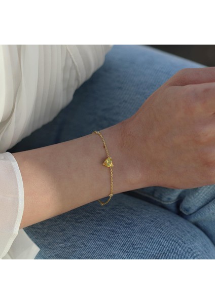 Sitrin Taşlı Gold Kaplama Sevgili Kalp Gümüş Bileklik