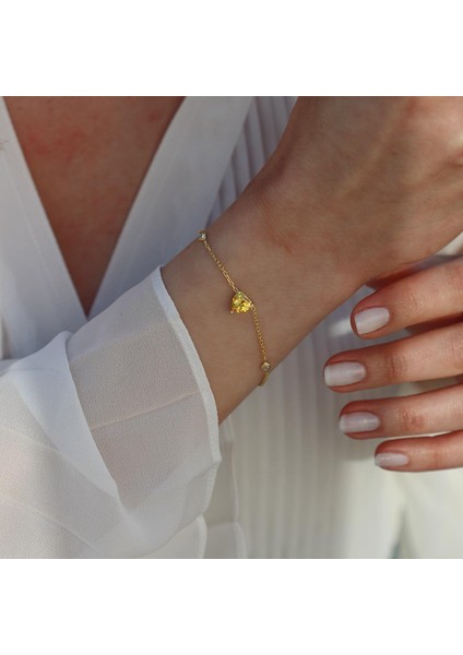 Sitrin Taşlı Gold Kaplama Sevgili Kalp Gümüş Bileklik fiyatları