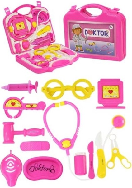 Çantalı Renkli Doktor Seti Oyuncak Pembe Kız Çocuk Doktor Seti 13 Parça