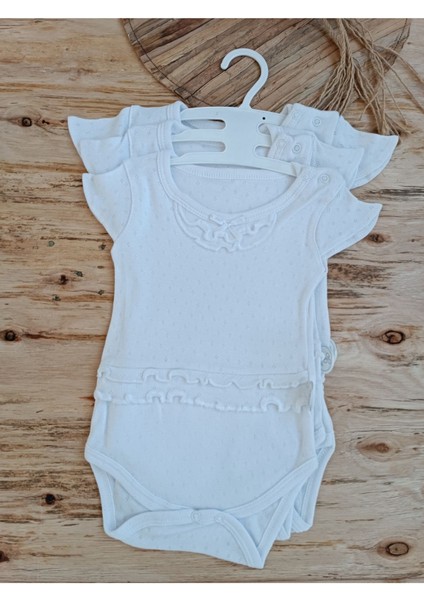 Ekru 3'lü Kısa Kollu Kız Bebek Body Pamuklu Çıtçıtlı Zıbın Atlet Yenidoğan 6-9/9-12/12-18AY