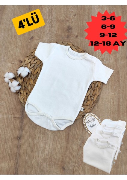 4'lü Kısa Kollu Bebek Body Pamuklu Çıtçıtlı Bebek Zıbın Atlet (3- 6-9-12-18) Ay Mevsimlik