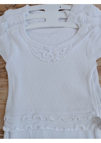 Ekru 3'lü Kısa Kollu Kız Bebek Body Pamuklu Çıtçıtlı Zıbın Atlet Yenidoğan 6-9/9-12/12-18AY