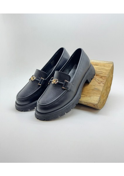Kadın Hakiki Deri Loafer Yüksek Taban Tokalı Günlük Ayakkabı Bucy