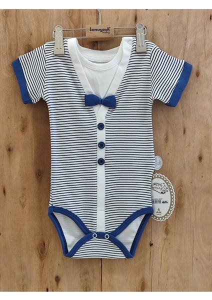 Erkek Bebek Body Çizgili Papyonlu Çıtçıtlı Kısa Kollu Şık Bebek Zıbın Yazlık Pamuklu fiyatları