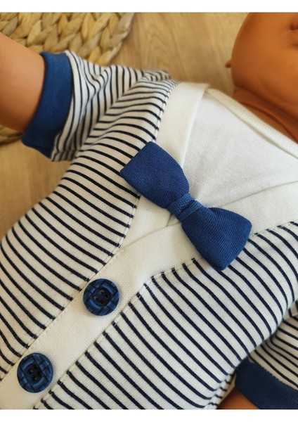 Erkek Bebek Body Çizgili Papyonlu Çıtçıtlı Kısa Kollu Şık Bebek Zıbın Yazlık Pamuklu