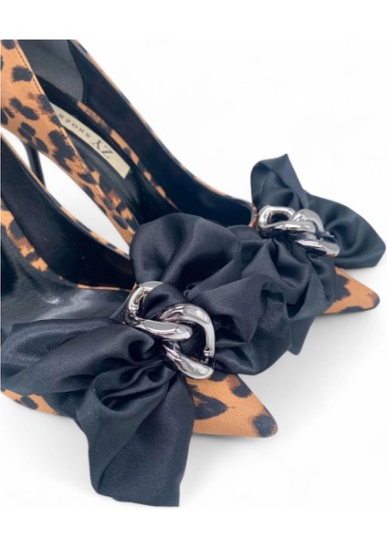 Leopar Desenli Kurdele Tokalı Topuklu Kadın Stiletto - Feline Grace modelleri