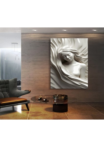 Mermer Görünümlü Kadın Yüzü Kanvas Tablo 50 x 70 -70 x 100 Ölçü Seçenekleri