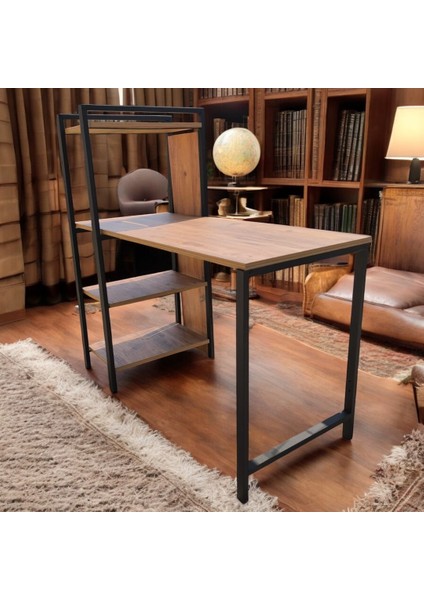 Lüks Çalışma Ofis Bilgisayar Masası Kitaplıklı 3 Raflı Ceviz 120 cm * 52 cm * 119 cm