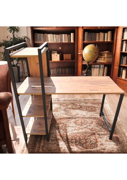 Lüks Çalışma Ofis Bilgisayar Masası Kitaplıklı 3 Raflı Ceviz 120 cm * 52 cm * 119 cm modelleri