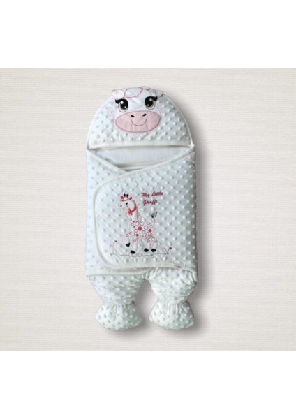 Zürafalı Kız Bebek Ayaklı Kundak Ekru-Pembe