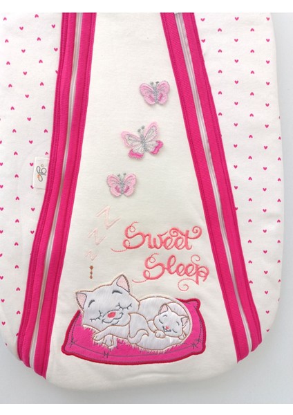 Kedili Çift Fermuarlı Kız Bebek Kundak Pembe