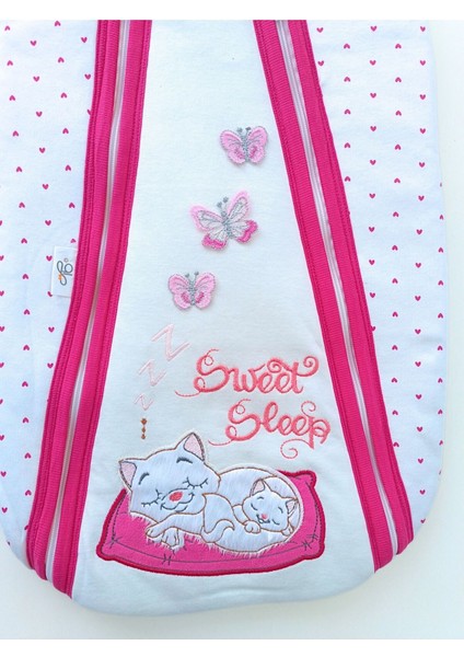 Kedili Çift Fermuarlı Kız Bebek Kundak Pembe