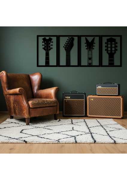 Gitarlar Temalı Ahşap Duvar Tabloları