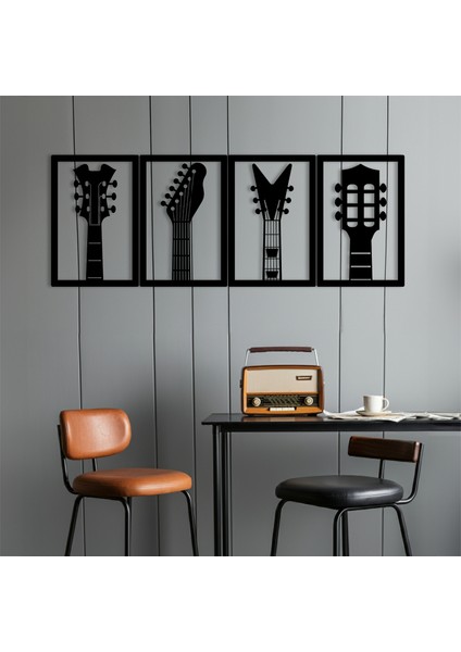 Gitarlar Temalı Ahşap Duvar Tabloları