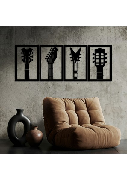 Gitarlar Temalı Ahşap Duvar Tabloları