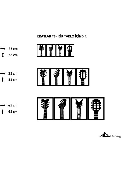 Gitarlar Temalı Ahşap Duvar Tabloları