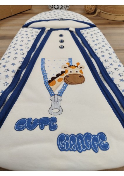 Zürafalı Çift Fermuarlı Erkek Bebek Penye Kundak Lacivert