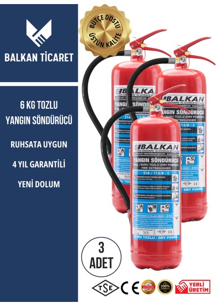 3 Adet Tozlu Yangın Tüpü 4 Yıllık Ruhsata Uygun
