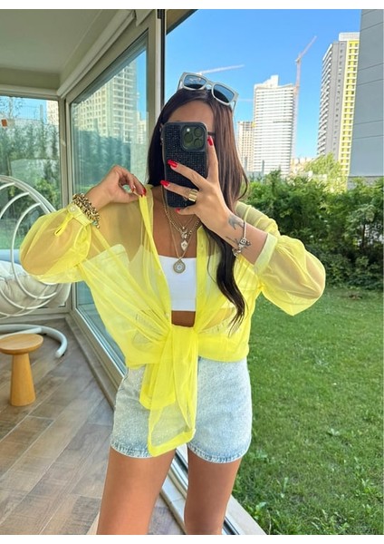 Sarı Oversize Tül Gömlek Pareo