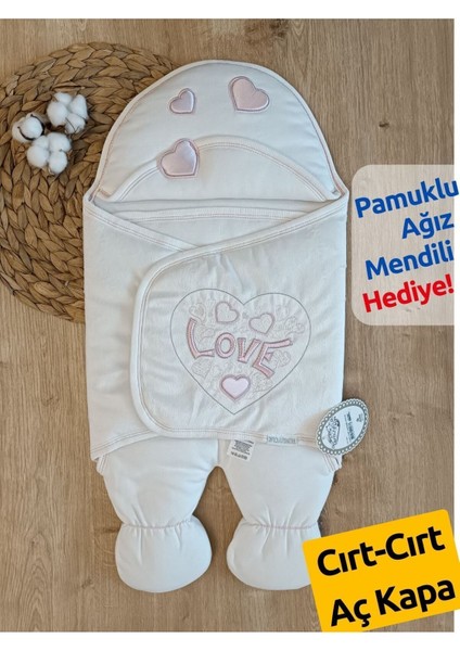 Lüks Love Lanswel Kız Bebek Ayaklı Kundak Ekru-Pembe
