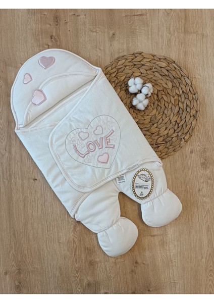 Lüks Love Lanswel Kız Bebek Ayaklı Kundak Ekru-Pembe