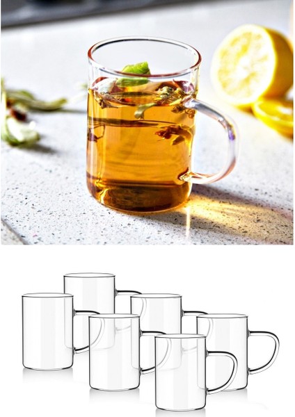 6lı Termisil Cam Borosilikat Kupa Bardak Çay Fincanı