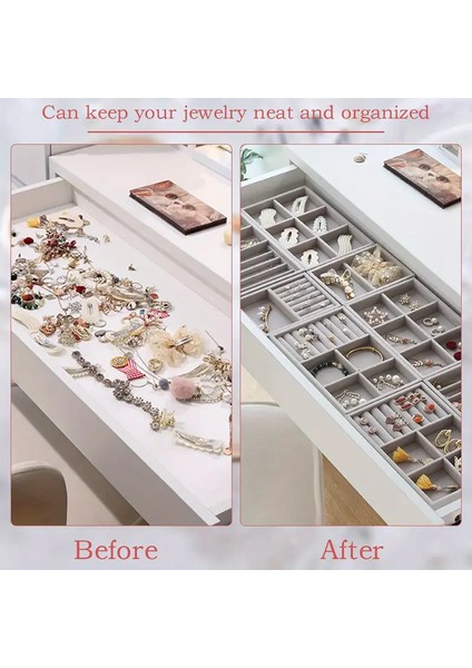 4 Parça Lüks Takı Aksesuar Düzenleyici Kadife Kutu Çok Amaçlı Çekmece Içi Organizer 21 cm x 12 cm modelleri