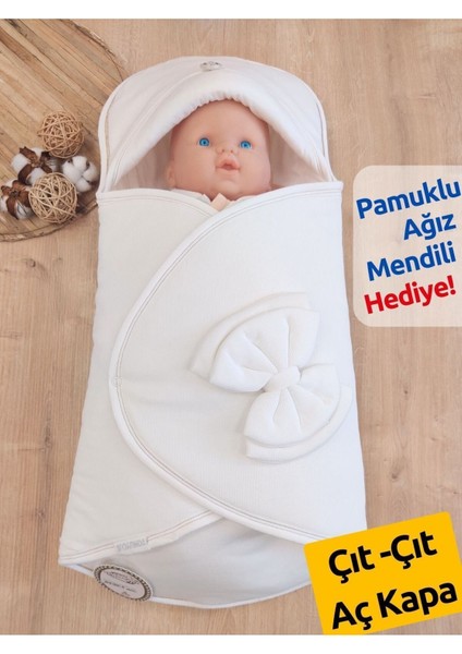 Çizgi Efektli Fiyonklu Klasik Kundak Ekru